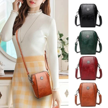 Жените ретро Crossbody телефон чанта плътен цвят мек PU малка квадратна чанта дама ежедневно случайни всички мач рамо чанта за работа пазаруване