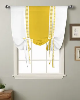 Жълта ивица текстура кухня къс прозорец завеса прът джоб завеси Начало декор спалня малък прозорец римски вратовръзка завеси