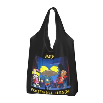 За многократна употреба Хей Арнолд футболна глава хранителни чанти рециклиране сгъваеми 90s карикатура Джералд Адамс Хелга пазарска чанта миеща се с торбичка
