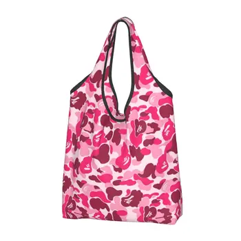 За многократна употреба розов камуфлаж Camo пазарска чанта жени голяма пазарска чанта преносими хранителни стоки купувач чанти