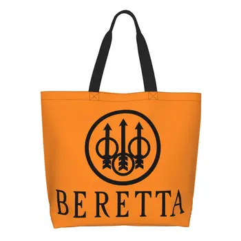 Забавен печат Beretta пазарска пазарска чанта за рециклиране платно рамо купувач военен пистолет подарък чанта