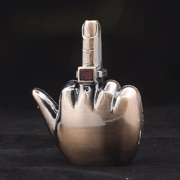 Забавна и креативна музика пръст вертикален среден пръст жест бутан газ ветроупорен директен заряд метално фенерче подарък за мъже
