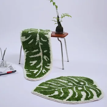 Зелени листа форма баня мат Nordic INS стил кухня тоалетна нехлъзгащ абсорбиращ крак подложка спалня нощно шкафче декор