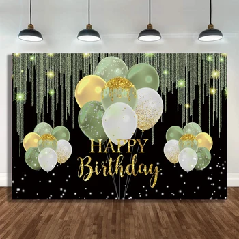Зелено злато Честит рожден ден фон Звезден плакат щанд балон декорация фонове парти рожден ден снимка фон стена студио