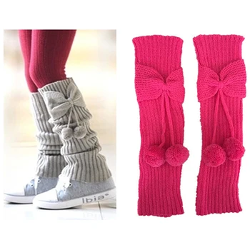 Зимни детски момичета Bowknot Leg Warmers Pompom Leg Sleeves Fashion Foot Cover Детски плетени Knee Pad