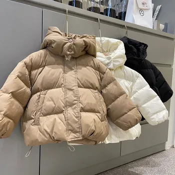 Зимни детски паркове корейски стил момичета кожено палто Hooide момчета сгъстяват връхни дрехи jaqueta roupa de inverno infantil doudoune