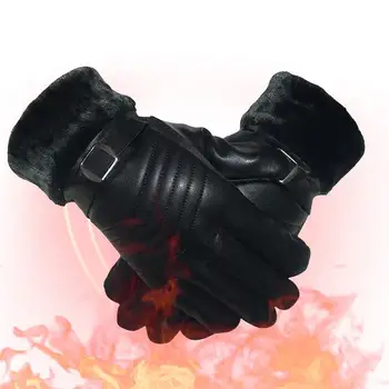 Зимни ръкавици Дамски PU кожа топъл сензорен екран Ветроупорни ръкавици против хлъзгане студено време термични топли плетени ръкавици за туризъм