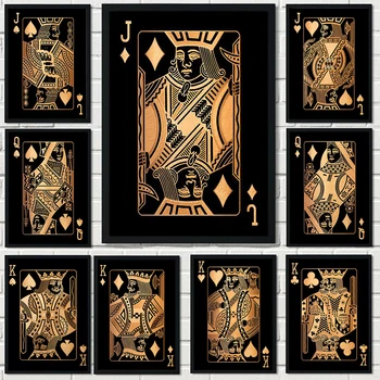 Златни сребърни карти за игра King Queen Canvas Картини Абстрактни плакати и отпечатъци Стена за декорация на стена в хола Cuadros