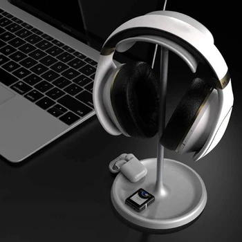 Извита стойка за слушалки за Airpods Max ABS + алуминиева сплав слушалки притежателя закачалка дисплей рафт с база за съхранение Desktop Rack