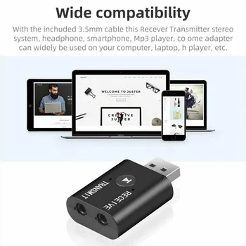 Издръжлив специален Bluetooth предавател и приемник 5.0 ABS аксесоари Аудио Aux адаптер черен USB безжичен 2 IN 1