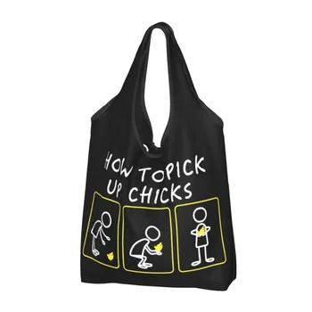 Как да вземем пилета Чанта за хранителни стоки Трайно рециклиране Сгъваема тежкотоварна Великденска саркастична шега Пазарска чанта Миеща се лека