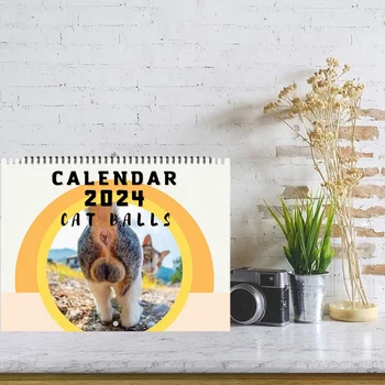 Календар на котешките топки 25X19cm Смешни Cat Butthole Календар 12 Месец Cat Balls Календар 2024
