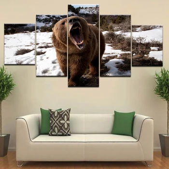 Кафява мечка на живо Wallpaper 5 панел HD печат животински модерни стенни плакати Canvas Art Painting За декорация на дома хол