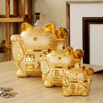 Керамични Lucky Cat Златна касичка Детска карикатура Piggy Bank Висока стойност сладък керамичен Cat Начало декорация занаяти