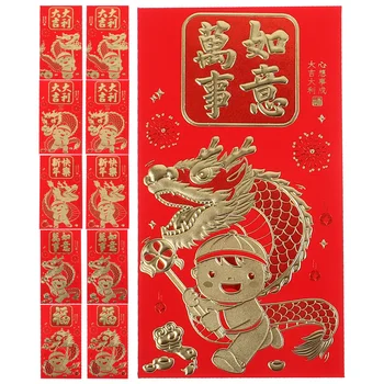 Китайска Нова година Червени пликове 60Pcs сладък дракон червен плик 2024 лунна Нова година пликове Хонг Бао червен джоб късметлийски пари