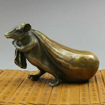 Китайски зодиак месинг мед статуя фигурка плъх мишка 5.1inchL