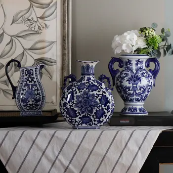 Китайски класически синьо и бяло порцеланова ваза реколта голям етаж вази хол хол масичка маса за маса орнаменти Начало декор