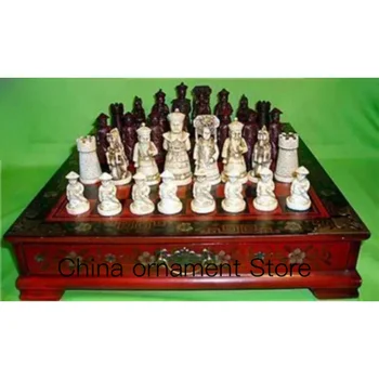 Класически известен 32 парчета шах Комплект изкуствена кожа дървена масичка за кафе Warriors