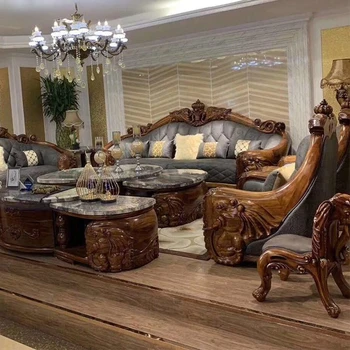 Кожен диван, първи етаж, телешка комбиниран хол, пълна масивна дървена голяма вила, европейски мебели