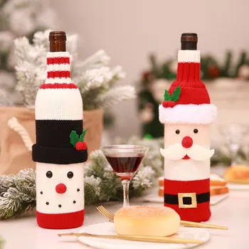 Коледа Декорация за дома Възрастни вино бутилка прах капак шампанско червено вино чанти за съхранение трикотажни творчески вино покритие ZD907
