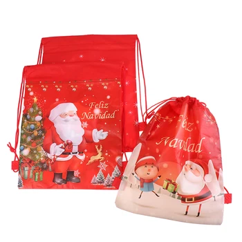 Коледа Дядо Коледа шнур чанти деца благоприятства нетъкан текстил раница рожден ден събитие парти доставки