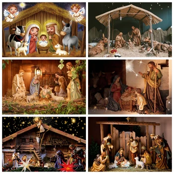 Коледа Раждането на Исус Фон Нощ Светото семейство Кръст Рождество Христово Сцена Великден Бебе Деца Фотография Фон Фото студио