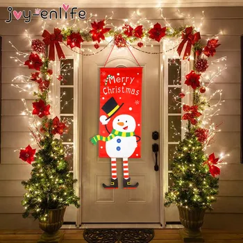 Коледен банер декорации Весела Коледа веранда знак Весел и светъл Дядо Коледа снежен човек врата банер висящи коледни декор