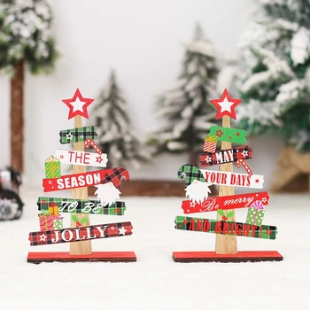 Коледен декор творчески дървени Коледа дърво форма десктоп орнаменти Коледни орнаменти сцена подпори домашно бюро декор