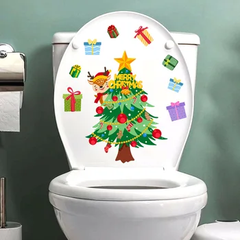 Коледен подарък стена стикер за баня тоалетна седалка прозорец декорация тапет самозалепващи се весела коледно дърво дома декор