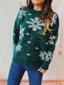 Коледен пуловер за жени 2023 Грозна Коледа карикатура дълъг ръкав Crewneck трикотажни пуловер суитчъри върховете
