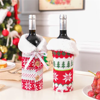 Коледна бутилка вино декор комплект Бъз снежинка лосове бутилка капак дрехи кухня декорация Нова година Коледа вечеря парти