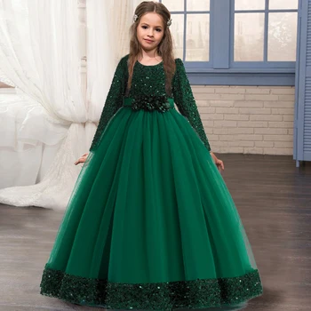 Коледна рокля за деца момичета конкурс парти вечер CloChrthes за деца дълъг ръкав принцеса тийнейджър сватбен костюм Vestidos