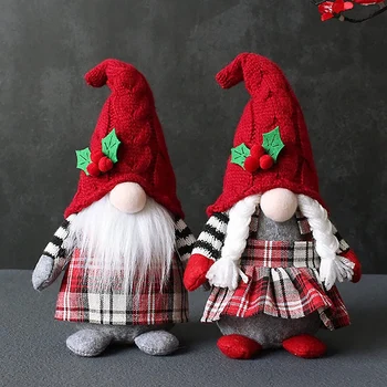Коледни гноми Коледен гном Сладка кукла без лице Качулка гора старец кукла Начало Плюшени настолни орнаменти