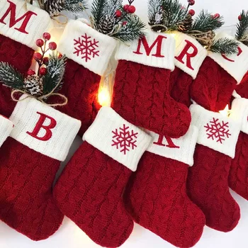 Коледно писмо плетене чорапи снежинка чорап 2023 Коледна украса за дома Коледа дърво украшение подарък Navidad Natal 2024