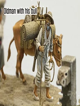 Комплект за модел на фигура от смола Unassambled 1/35 Старец с неговия бик Небоядисана колекционерска фигура