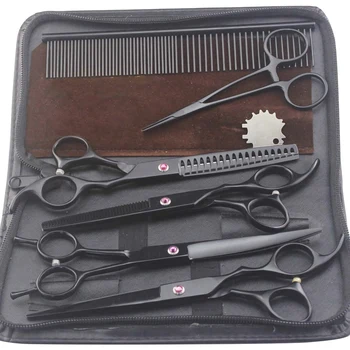  Комплект ножици за подстригване на домашни любимци Професионални ножици за кучета Рязане на коса Изтъняване Извити ножици