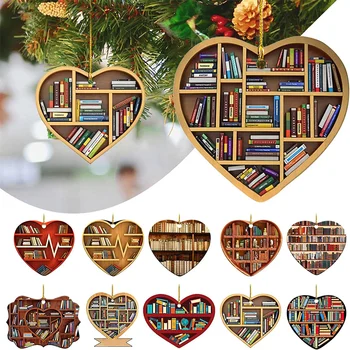 Комплекти за витражи за възрастни Любители на книги за печене Сърце форма етажерка висулка дърво орнамент аксесоари 2023 Нови декори за дома