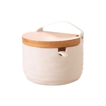  Контейнер за захар за кафе бар с бамбуков капак и лъжица подправка контейнер подправка кутия трайни кухня дома подарък