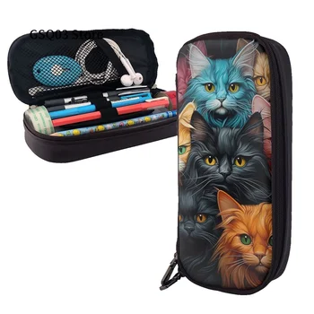 Котешки молив, кожена многослотова торбичка за молив, преносима чанта за молив, калъф за писалка за офис училище