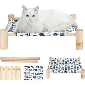 Котка хамак легло дървена котка хамак повдигнати охлаждане легло подвижни преносими закрит открит домашен любимец легло за котки и малки кучета