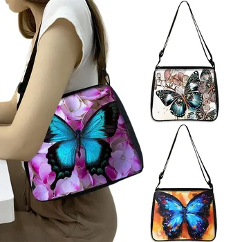Красива пеперуда печат чанта жени платно рамо чанта дама съединител регулируеми подмишниците кръст чанта пазарски чанти подарък