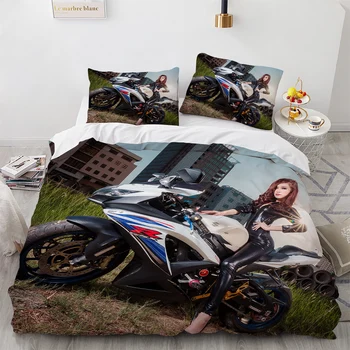 Красиви жени и мотоциклети модел многоцветна завивка покритие комплект легло калъфки Multi Siz
