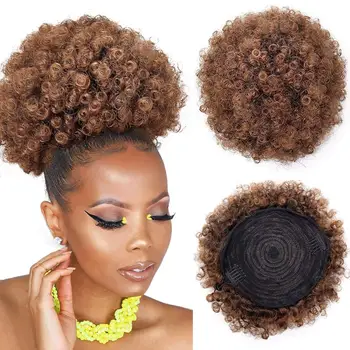 Кратко афро бутер синтетична коса кок Chignon коса за жени шнур конска опашка извратени къдрава опашка клип коса разширения 10inch