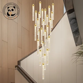 Кристално стълбище полилей Deluxe хол кратко Led кристална лампа модерен интериорен дизайнер злато тавански лампи Декорация на дома