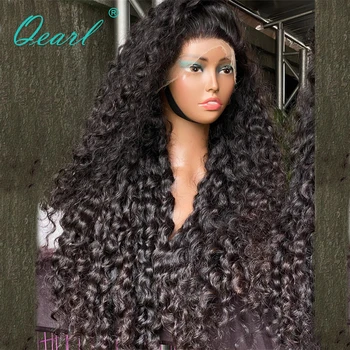 Къдрава перука за човешка коса естествен черен цвят 400 плътност дантела фронтални перуки истински Humain коса 13x4 Топ продажба дебела перука без лепило Qearl