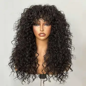 Къдрава човешка коса перуки за жени човешка коса Боб перука извратени къдрава перука с бретон Perruque Cheveux Humain пълна машина направени перука