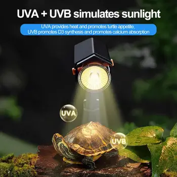 Лампа за слънчеви бани за костенурки Регулируема 360-градусова въртяща се топлина UV лампа Димируема светлина за костенурки Гущери Змии