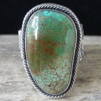 Луксозен зелен каменен пръстен Дамски ретро сребърен цвят пръстен Rhinestone Европейски годежен пръстен бижута модел годишнина подарък