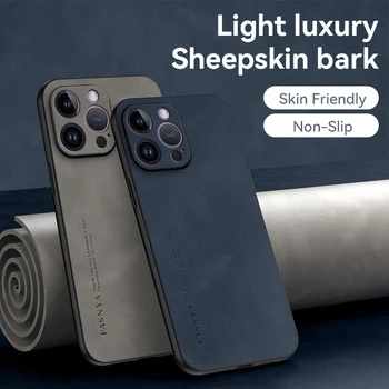 Луксозен овча кожа текстура кожа мек телефон случай за iPhone 15 14 13 12 11 Pro Max Plus мини X XS Макс XR 6 6S 7 8 броня капак
