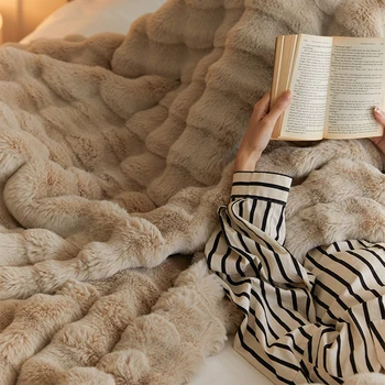 Луксозна имитация на заешка кожа одеяло бод каре за пролетна топлина супер удобен диван висок клас одеяла за легла топло плед